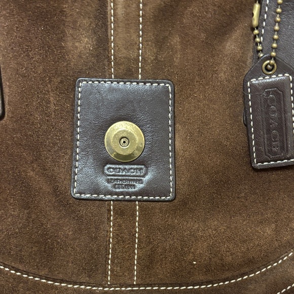 Coach purse tote Brown Suede Handbag 9507 Bag brass leather...